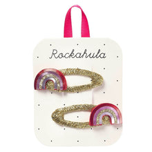 將圖片載入圖庫檢視器 Packaged hair accessories with rainbow design on a Rockahula branded card.