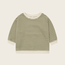 將圖片載入圖庫檢視器 Striped shirt with green and white horizontal stripes on a beige background