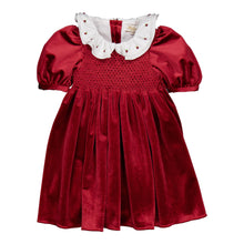 將圖片載入圖庫檢視器 Red velvet dress with white ruffled collar on a white background