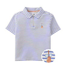 將圖片載入圖庫檢視器 Gingersnaps Bruno zigzag stripe twill jersey polo shirt with guitar embroidery, featuring a classic collar and short sleeves.