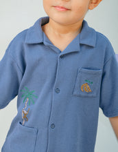 將圖片載入圖庫檢視器 Gingersnaps Tommy waffle knit button-down shirt with playful monkey embroidery, featuring a front view of the soft, cozy top.