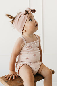 Organic Cotton Fine Rib Singlet Bodysuit - Petite Fleur Soft Peony