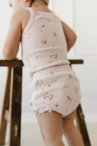 Organic Cotton Fine Rib Singlet Bodysuit - Petite Fleur Soft Peony