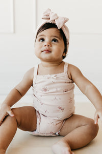 Organic Cotton Fine Rib Singlet Bodysuit - Petite Fleur Soft Peony