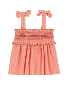 Peony gingham scalloped smocked strapless top