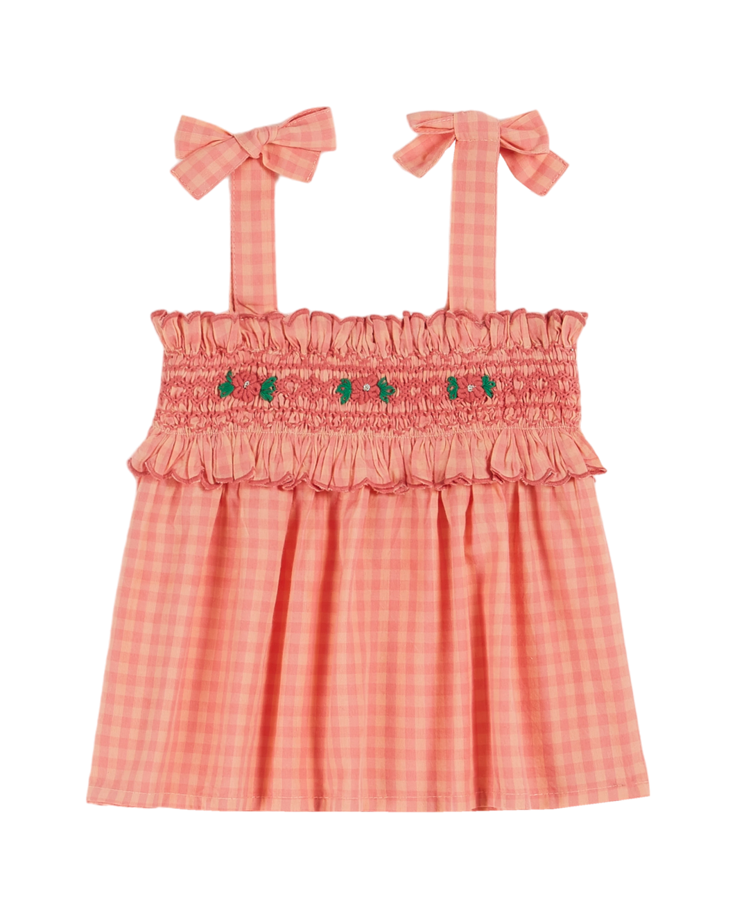 Peony gingham scalloped smocked strapless top