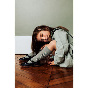 Dalia-Jacquard Flower Knee-high Socks - Vieux Rose