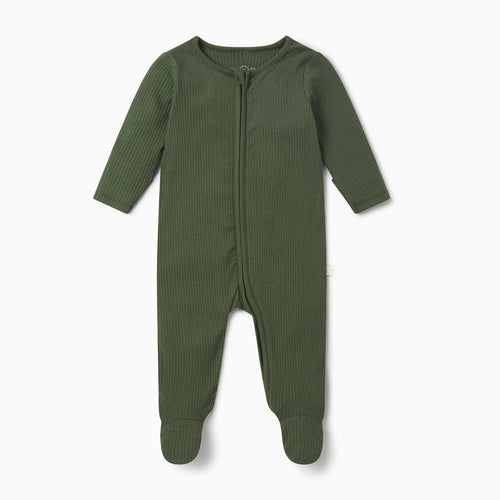Ribbed Clever Zip Sleepsuit - Pine