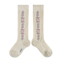 Load image into Gallery viewer, Dalia-Jacquard Flower Knee-high Socks - Doux Agneaux