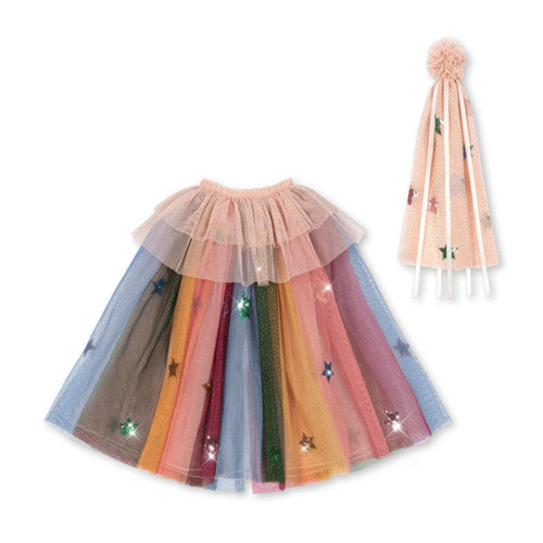 Colorful tulle skirt with a matching headband on a white background