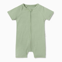 Load image into Gallery viewer, Ribbed Zip Summer Sleepsuit - Sage