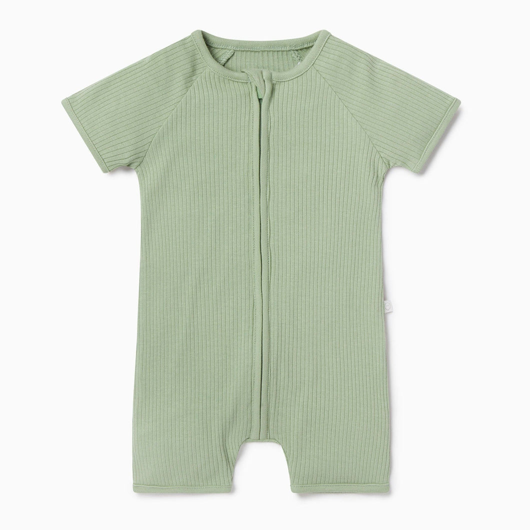 Ribbed Zip Summer Sleepsuit - Sage