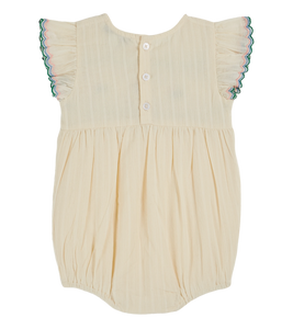 Ecru hand-smocked embroidered romper