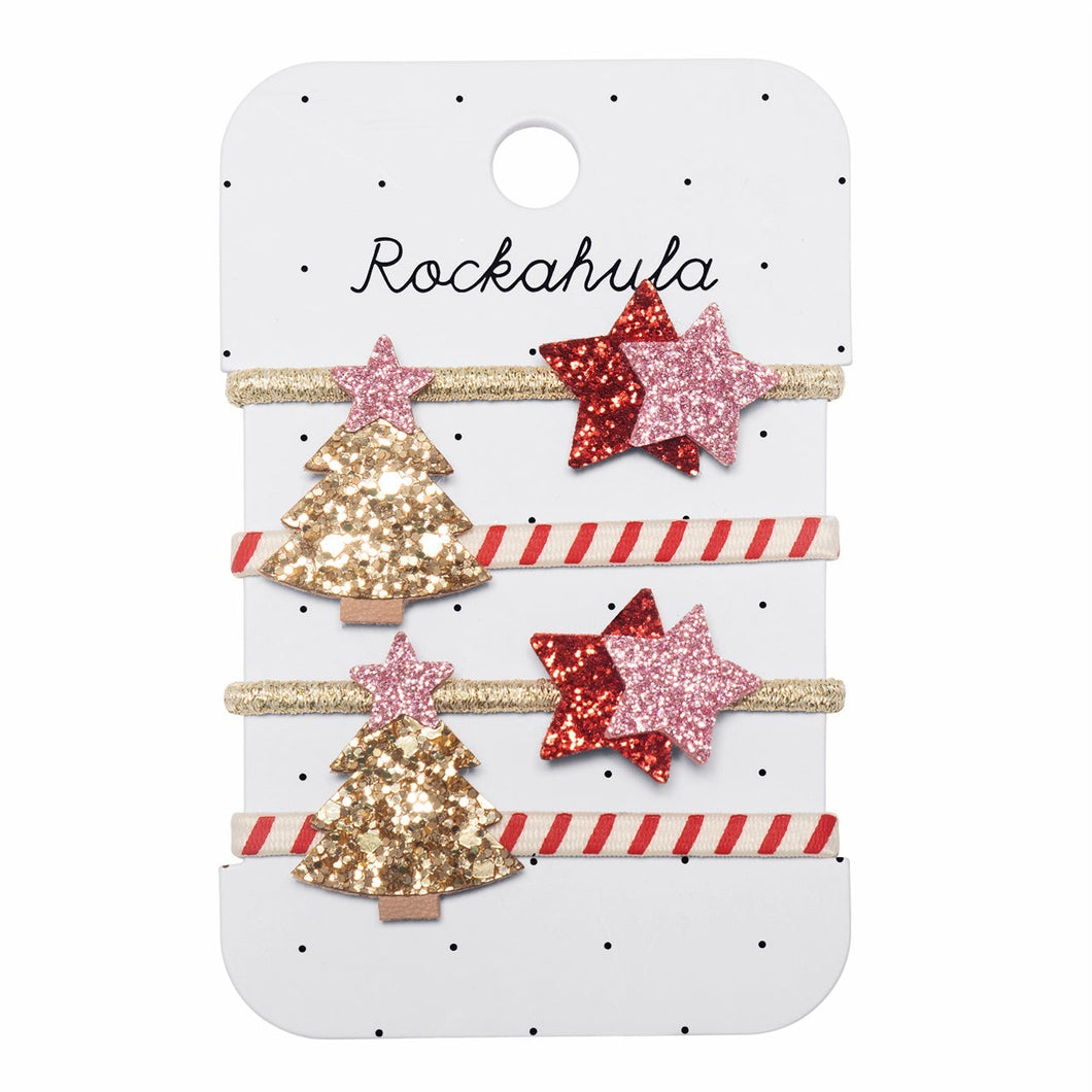 Set of Christmas-themed hair accessories on a Rockahula branded card.