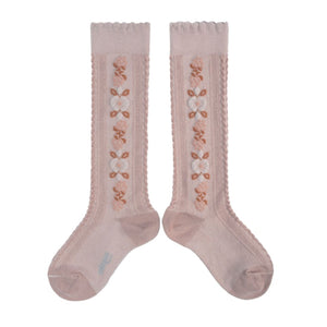 Dalia-Jacquard Flower Knee-high Socks - Vieux Rose