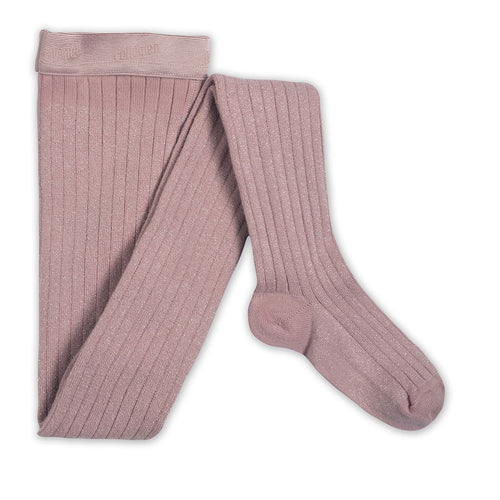 Amélie - Glitter Ribbed Tights - Vieux Rose