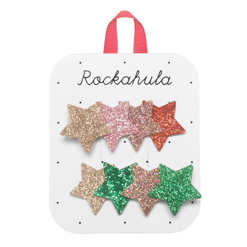 Set of star-shaped hair clips on a Rockahula branded card.