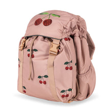 Load image into Gallery viewer, Pink backpack with cherry designs on a white background