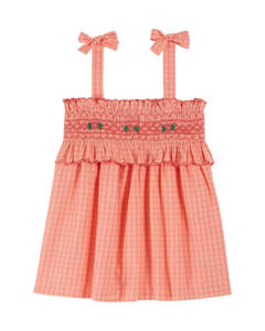Peony gingham scalloped smocked strapless top