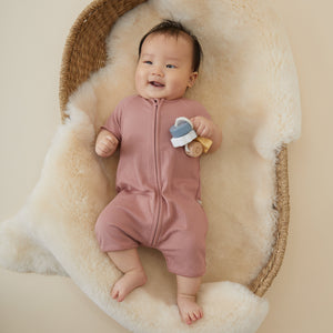 Ribbed Zip Summer Sleepsuit - Rose