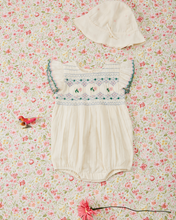 Load image into Gallery viewer, Ecru hand-smocked embroidered romper