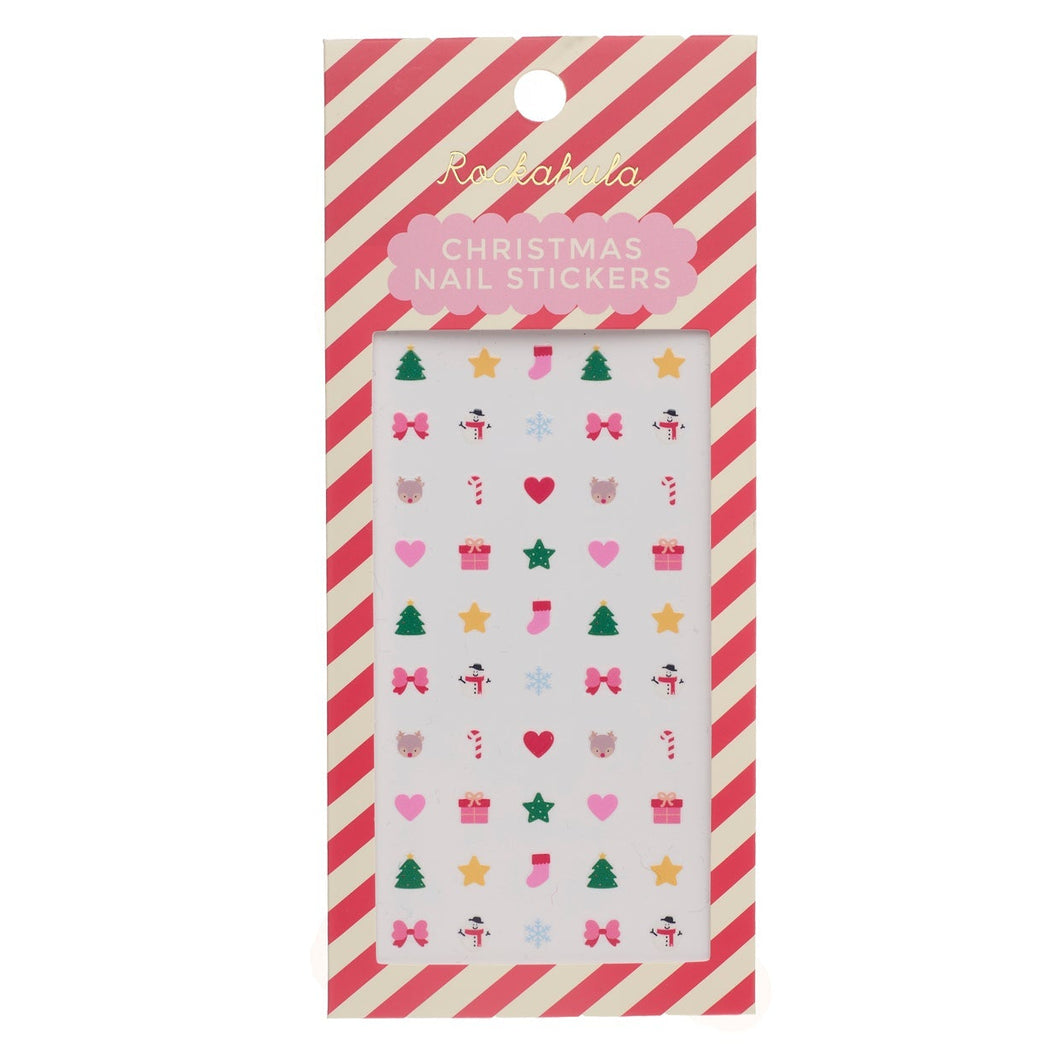 Pack of Christmas nail stickers with a red and white striped design on a white background