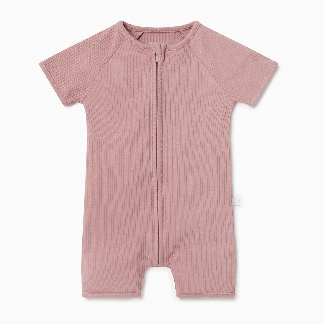 Ribbed Zip Summer Sleepsuit - Rose