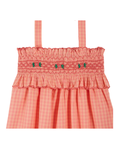 Peony gingham scalloped smocked strapless top