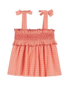 Peony gingham scalloped smocked strapless top
