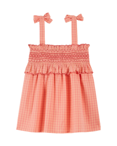 Peony gingham scalloped smocked strapless top