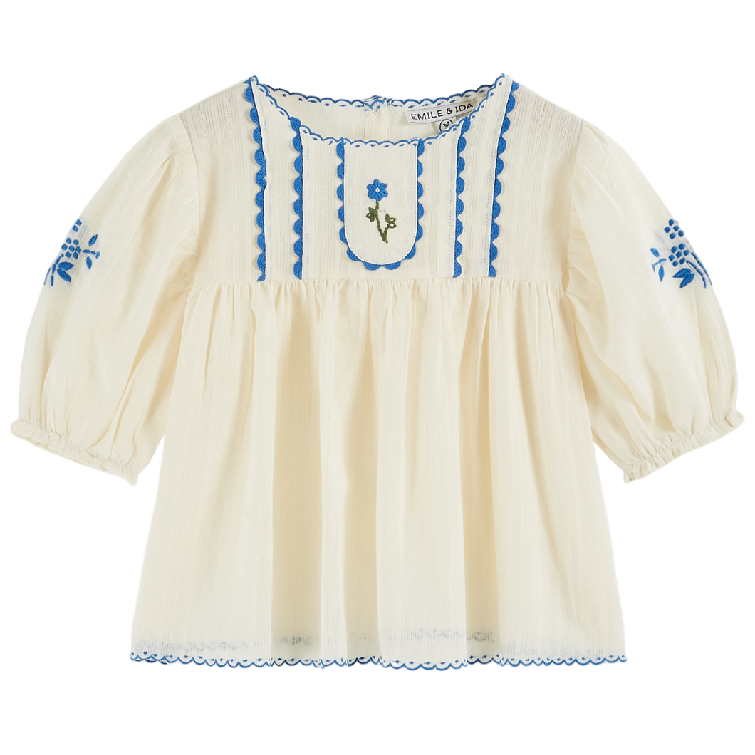 Ecru hand-embroidered blouse