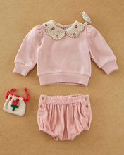 Load image into Gallery viewer, Pink organic cotton crochet-neck sweatshirt
