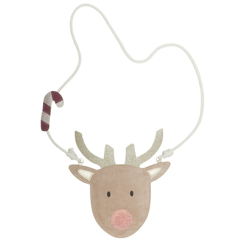 Reindeer-shaped lanyard with a candy cane on a white background