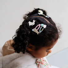Load image into Gallery viewer, MIMI &amp; LULA bunny and chick mini clic clacs headband with adorable Easter-themed animal decorations.