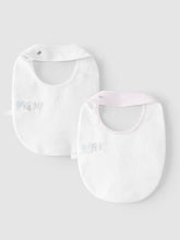 將圖片載入圖庫檢視器 Two white baby bibs with text on a light gray background