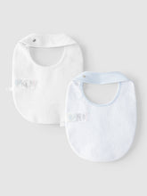 Load image into Gallery viewer, Laranjinha pack of two plain blue bibs for babies, soft cotton bibs with simple design for feeding and drooling protection.
