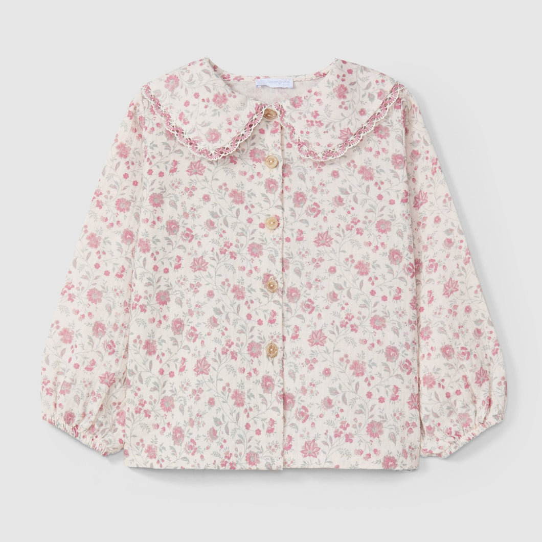 Blouse in organic gauze with delicate lace detail