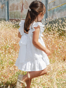 Dress embroidered flowers with bow on the back