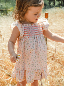Floral print dress with smocking