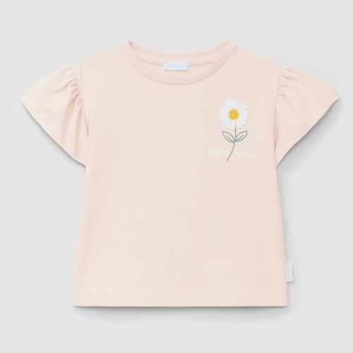 T-shirt with embossed flower appliqué