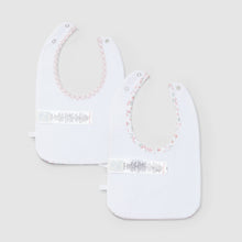 Load image into Gallery viewer, Pack of two printed bibs with embroidery detail - White/Pink