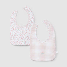 Load image into Gallery viewer, Pack of two printed bibs with embroidery detail - White/Pink