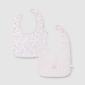Pack of two printed bibs with embroidery detail - White/Pink