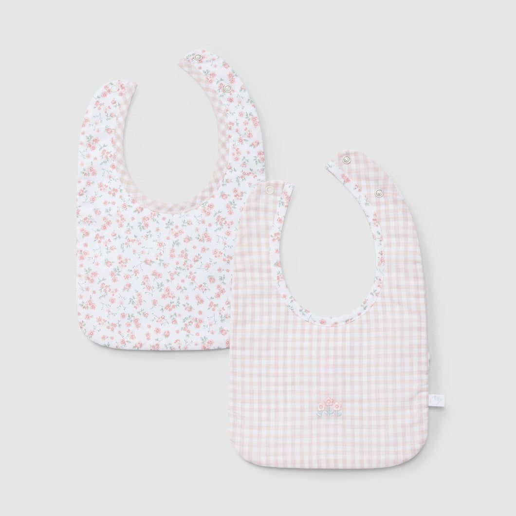 Pack of two printed bibs with embroidery detail - White/Pink