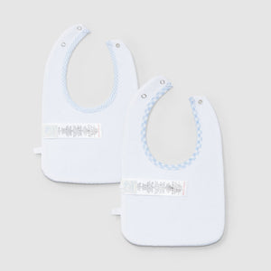 Pack of two printed bibs with embroidery detail - White/Blue