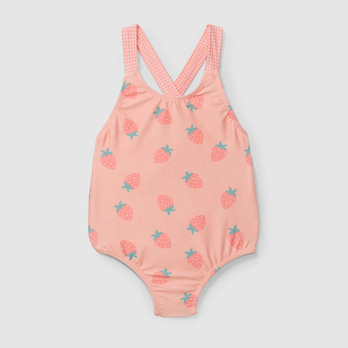 Swimsuit strawberries and vichy plaid