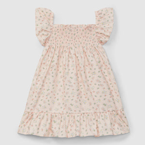 Floral print dress with smocking