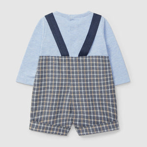 Two-in-one check and piqué romper