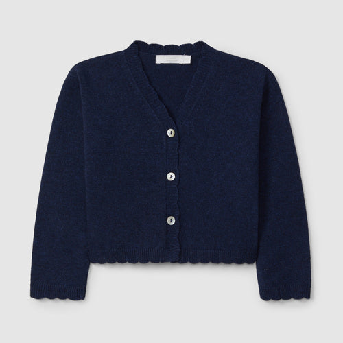 Navy blue cardigan on a light gray background