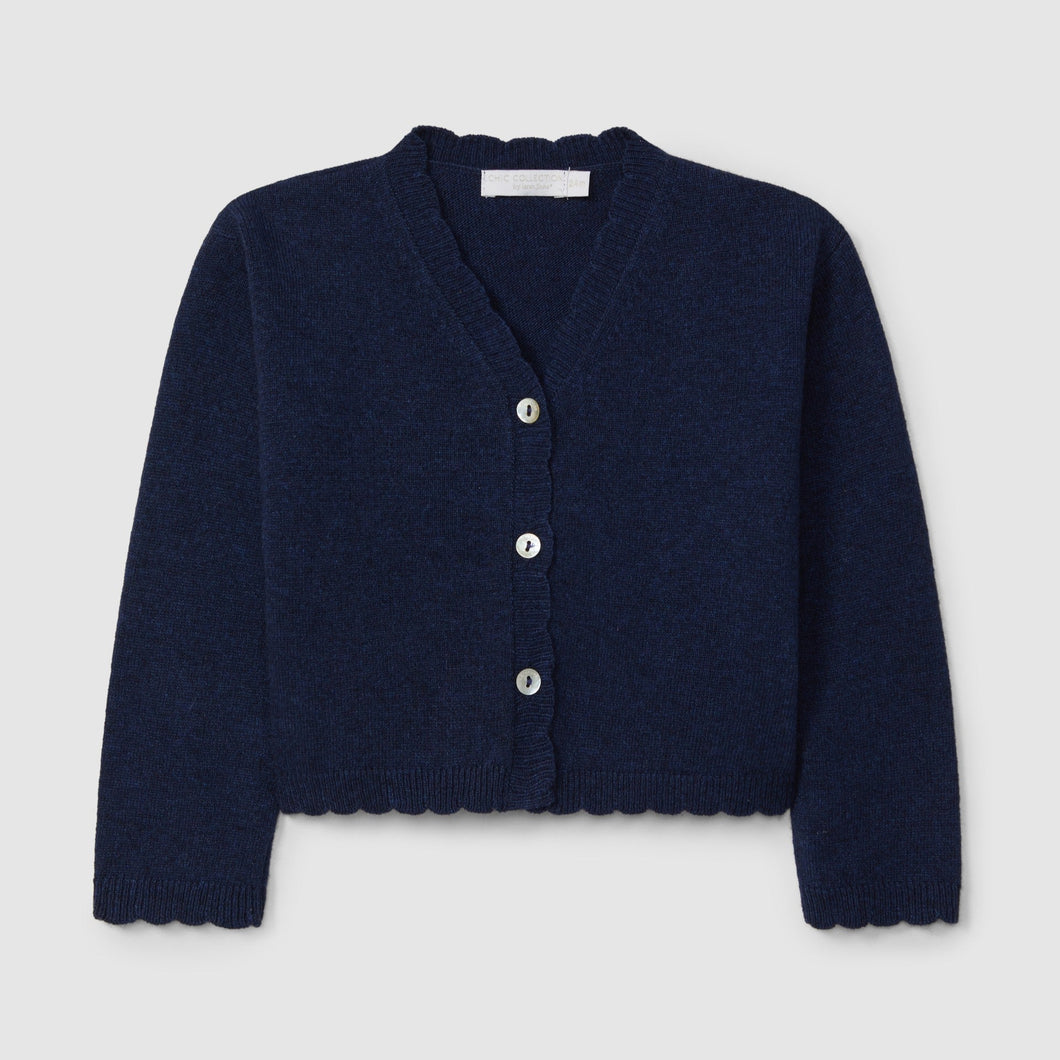 Navy blue cardigan on a light gray background